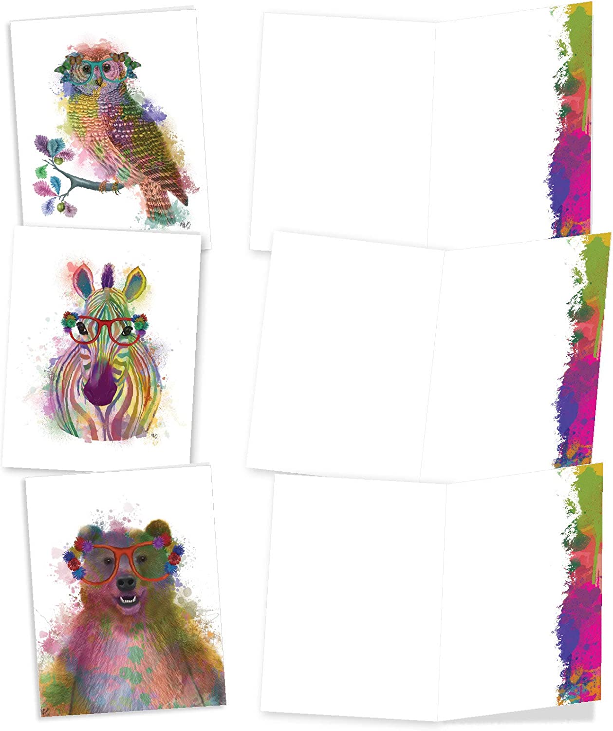 The Best Card Company 10 Mixed Animals Watercolor Greeting Cards Blank with Envelopes Just Because - Image 3